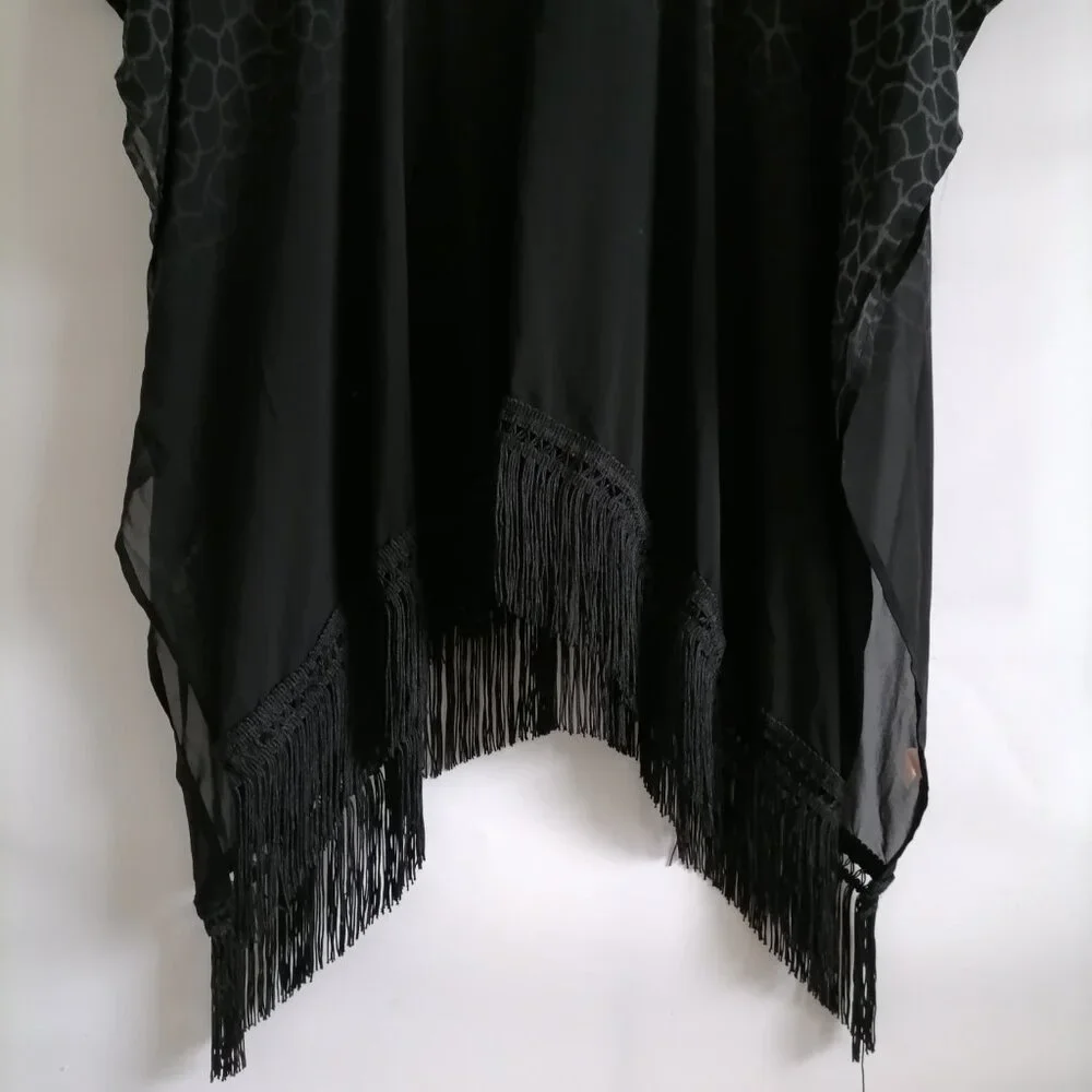 Victoria's Secret Womens Black Y2K Witchy Fringe Hem Swim Cover Up Size S/P